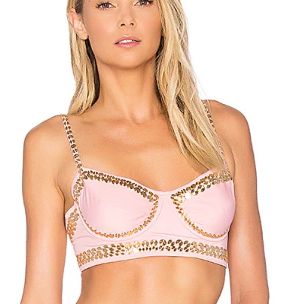 NORMA KAMALI | Stud Underwire
Bikini Top in Pink & Gold | Small